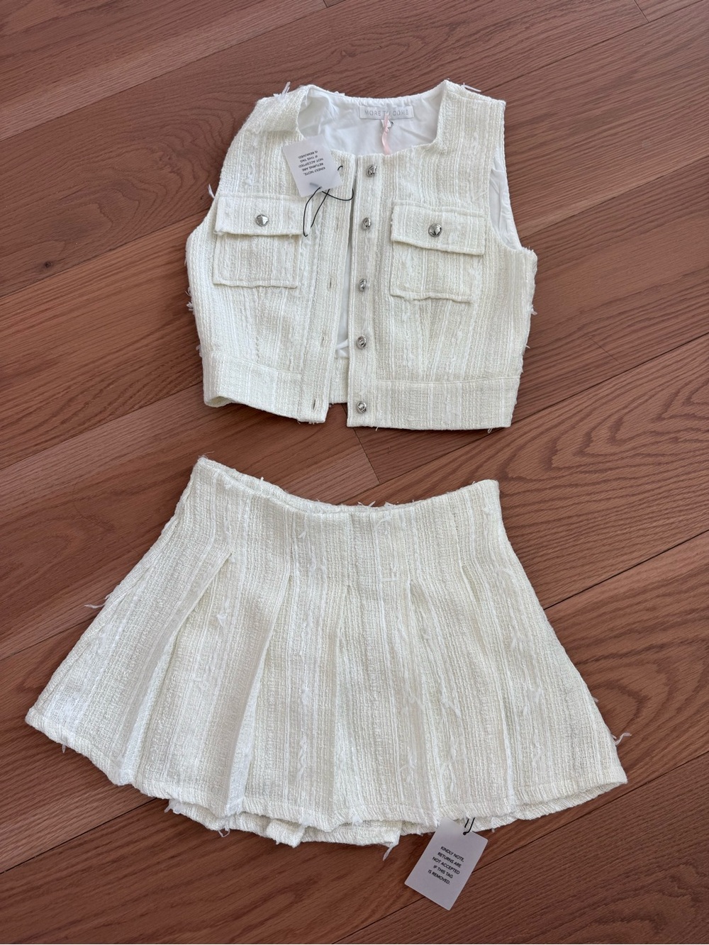 Two-Piece Cream Tweed Vest & Skirt Set